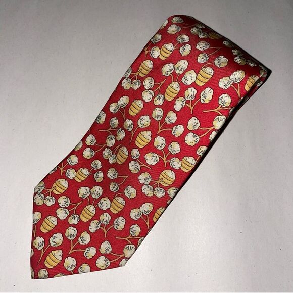 Hermes 100% Silk Tie Red w Hops Beer Brewing Novelty Print - Picture 2 of 3